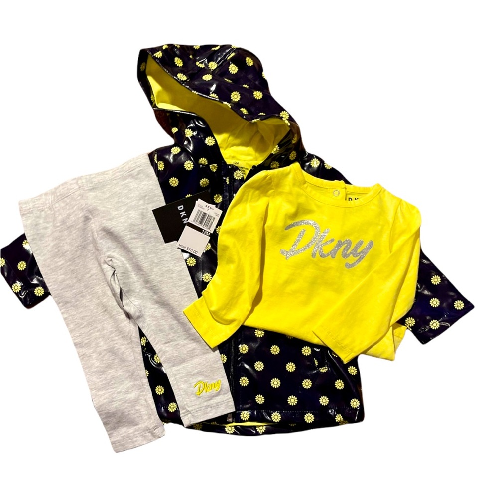 DKNY Girls Navy Rain Jacket 3 PC Set 12 Months NWT